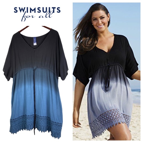 Swimsuits for All Renee 18 20 2X XXL Swim Coverup Tunic Dress Ombre Blue black - Picture 1 of 6